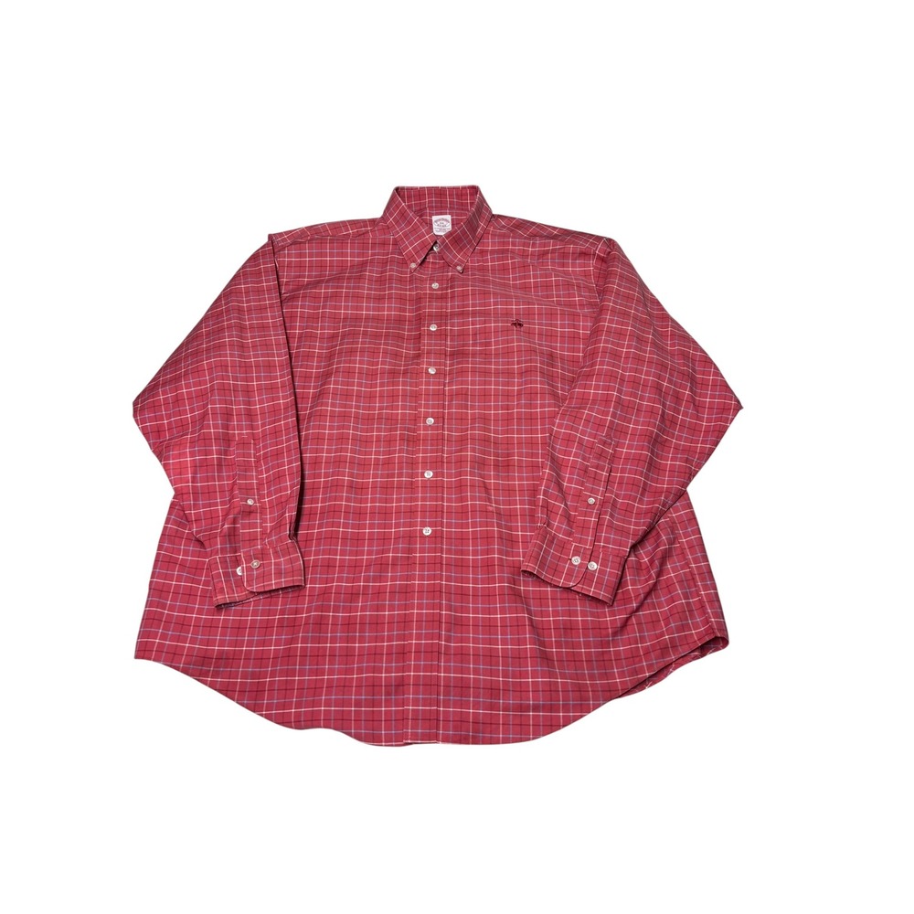 Brooks Brothers XXL Red Plaid‎ Non-Iron Supima Cotton Button Down Shirt Mens